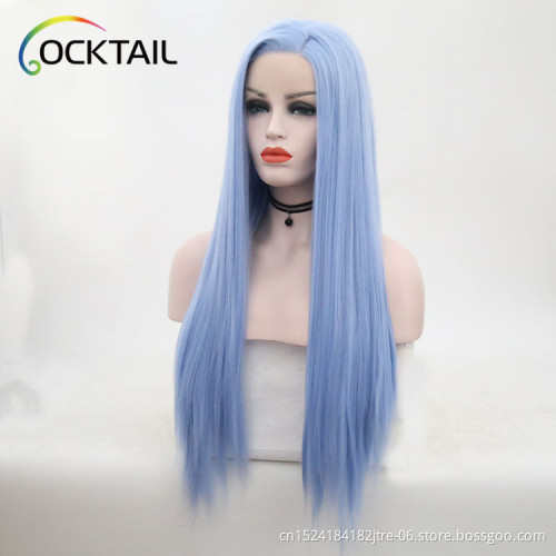 Low cost high temperature fiber blue colour synthetic lace front wig